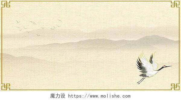 中国风米色古风山水水墨中式边框背景背景素材